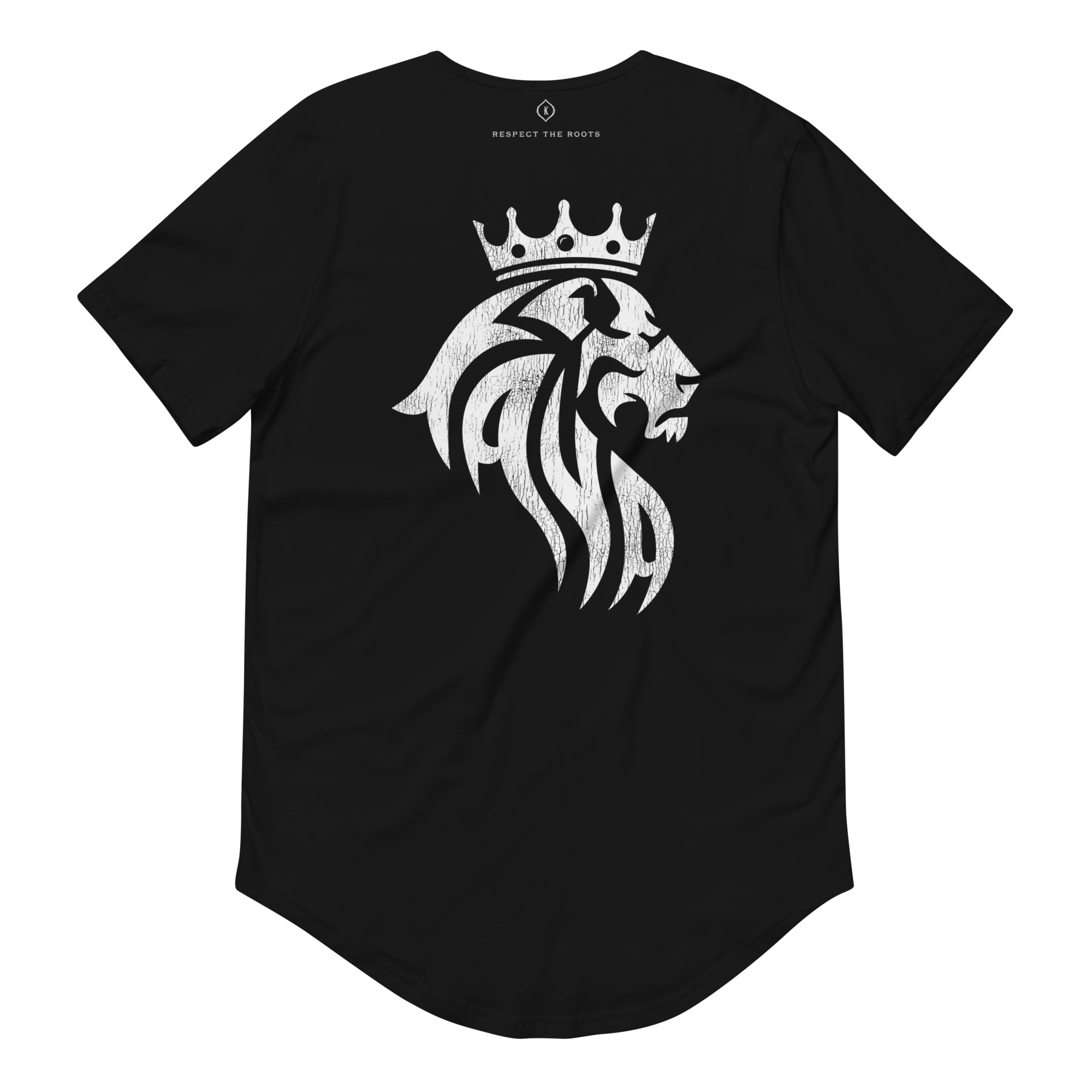 Men's Curved Hem T-Shirt Kaya White Lion on Back